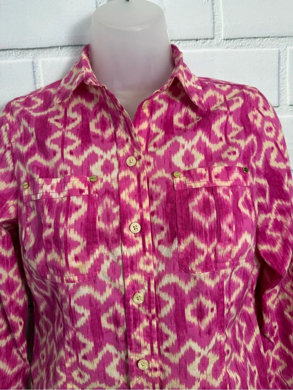 Michael Kors Pink Ikat Print Button Front Shirt Petite P
